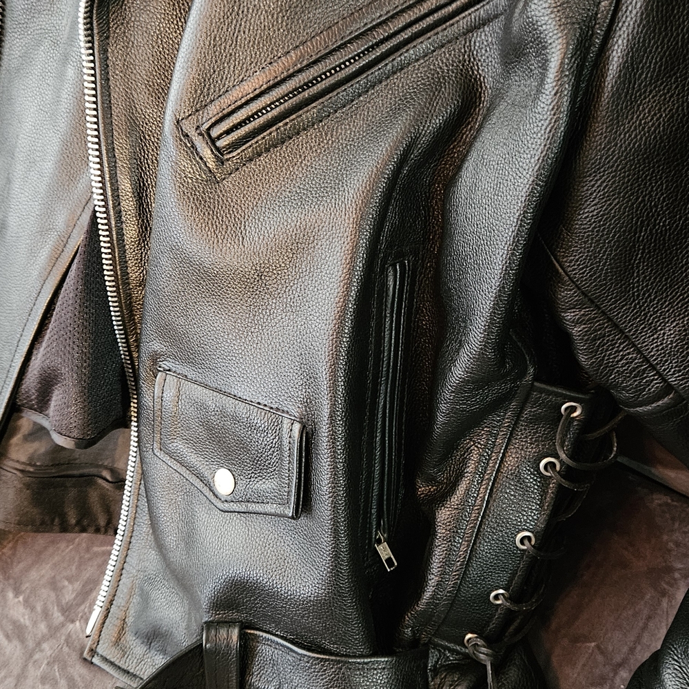 Black Leather Biker Jacket - Picture 4 of 6